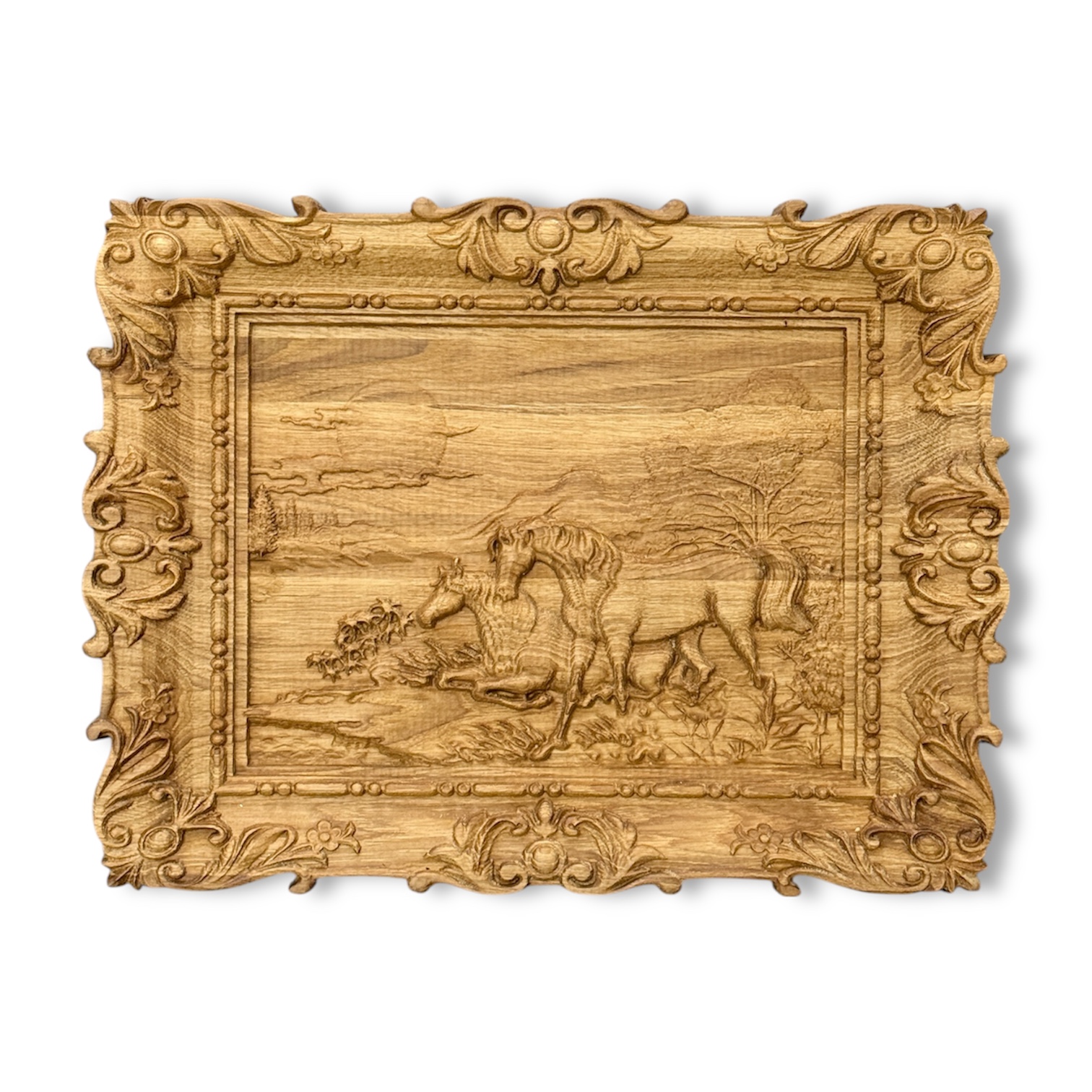 картинка Панно "Лошади на лугу" (Щит дубовый+масло-воск"