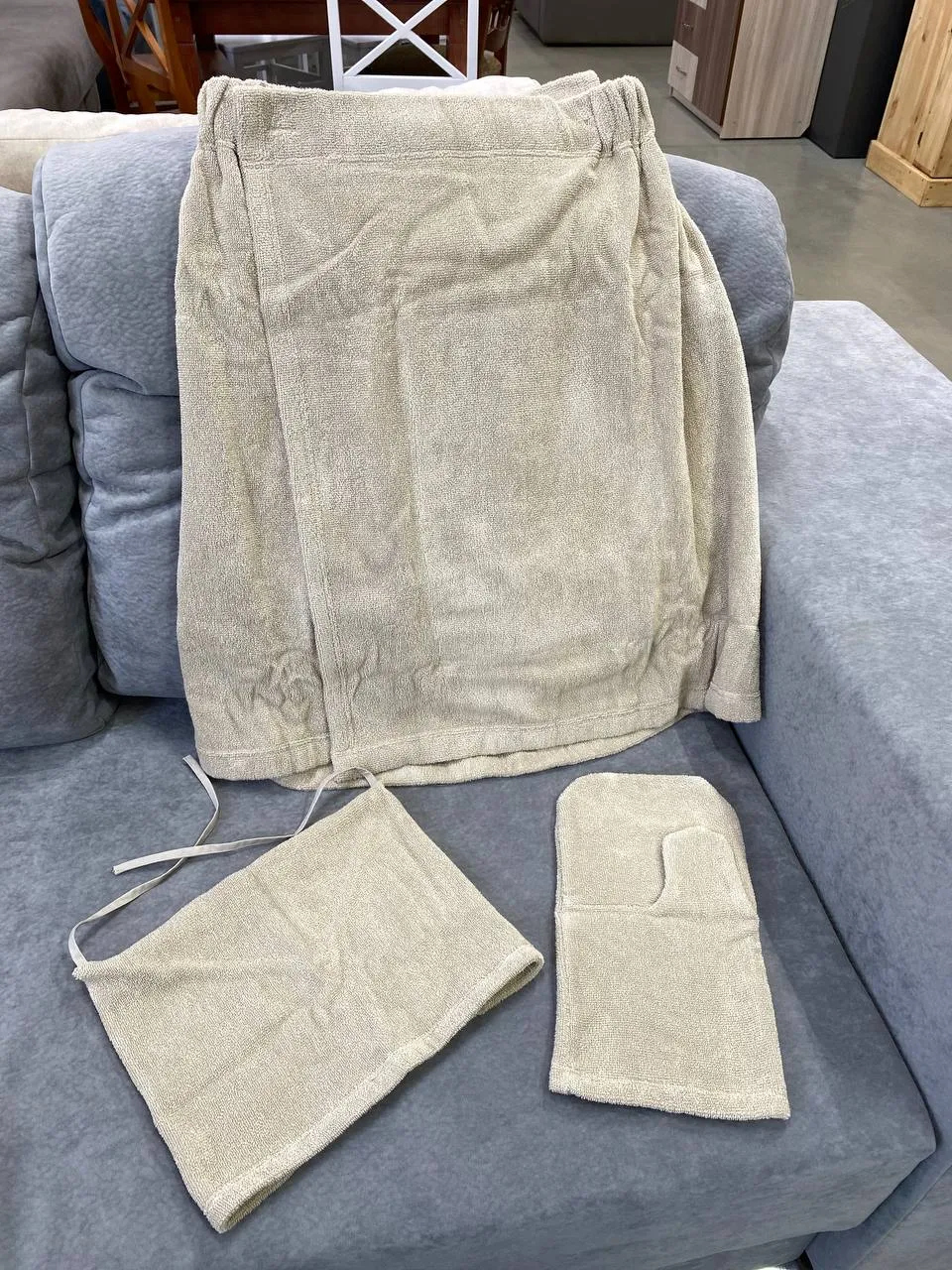 картинка Комплект мужской махровый (килт, полотенце, шапочка, рукавица) в сумке